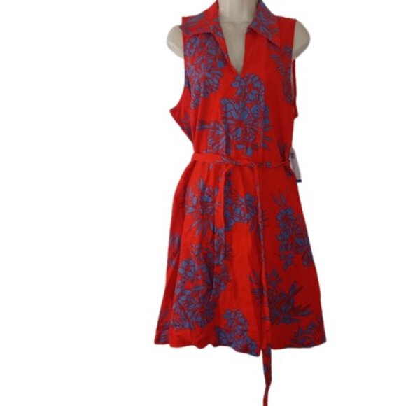Signature by Robbie Bee Womens Belted Mini Dress Red Tropical Floral XL New - Picture 4 of 6